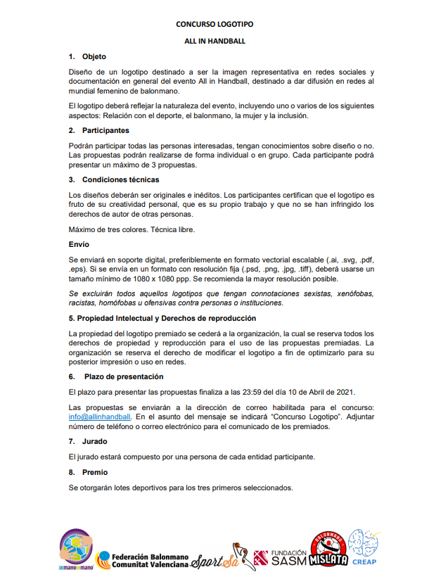 Bases del Concurso Diseño Logotipo “All in handball”