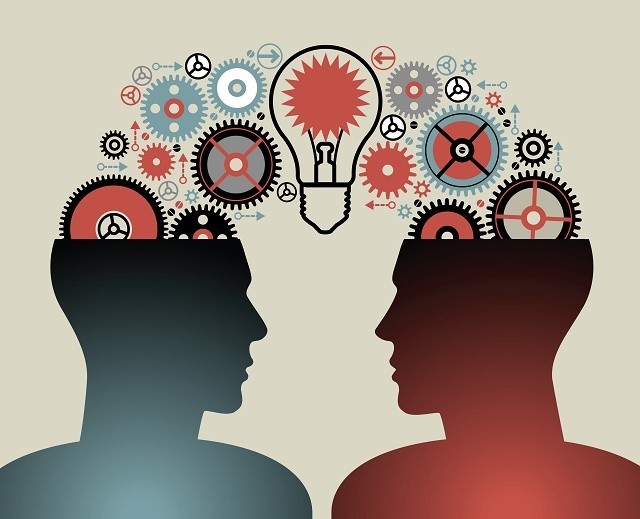 Representación gráfica de dos mentes conectadas mediante ruedas dentadas Representación gráfica de dos mentes conectadas mediante ruedas dentadas