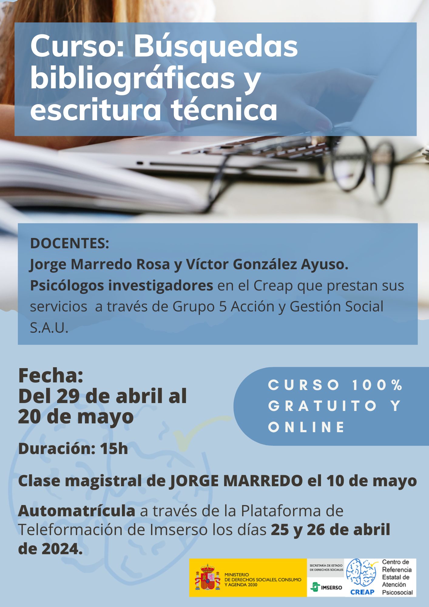 Cartel del curso Búsquedas bibliográficas y escritura técnica